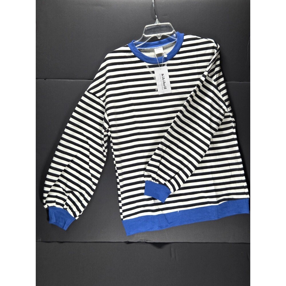 KIKIBELL Striped Long Sleeve Top White/Blue Soft Knit W/PANTS Women's Small NEW